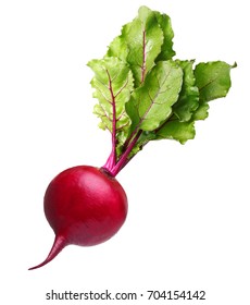 Beetroot with leaves, fresh whole beet isolated on white background