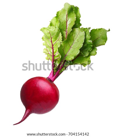 Beetroot with leaves, fresh whole beet isolated on white background