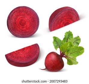 Beetroot with leaves, fresh whole and sliced beet isolated on white background. Set. Collection - Powered by Shutterstock