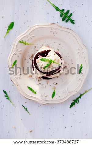 Similar – Tomatencremesuppe in roter Schüssel auf Grunge-Hintergrund