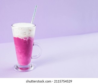 Beetroot On  Very Peri  Background . Beetroot Latte With A Copy Space . Superfoods . Trendy Drink . Drinks For Recipe Book  