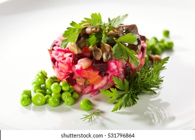 Beetroot And Potato Russian Salad Dressing With Green Peas