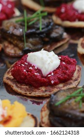 Beetroot Puree And Creme Freche Potato Blini