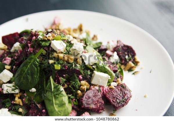 Beetroot Salad Cottage Cheese Baby Spinach Stock Photo Edit Now