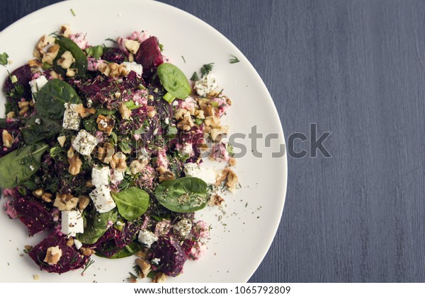 Beetroot Salad Cottage Cheese Baby Spinach Stock Photo Edit Now