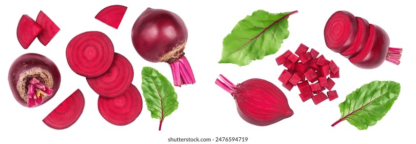 beetroot slices isolated on white background with full depth of field. Top view. Flat lay