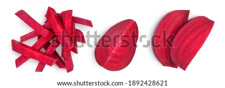 beetroot slices isolated on white background with clipping path and full depth of field. Top view. Flat lay. Set or collection