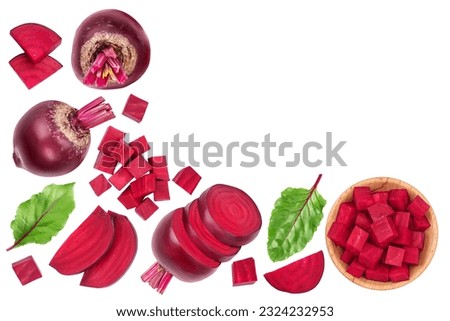 beetroot slices isolated on white background  . Top view with copy space for your text. Flat lay