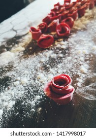 Beetroot Tortellini  Stuffed With Tuna.preparation Before Cook ,homemade Pasta 