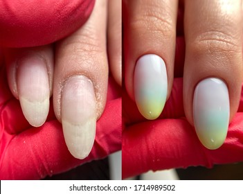befor    after rainbow gradient nail deign