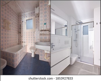 
Before and after bathroom renovation in Barcelona - Shutterstock ID 1853927833