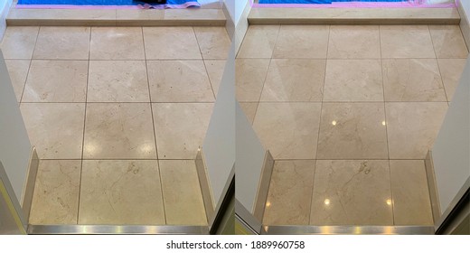 Before And After, Cleaning Polishing And Restoring Natural Marble Floor