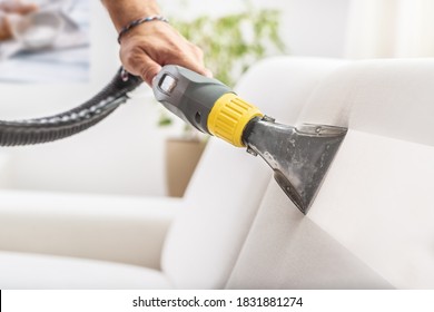 Before and after the depth sofa cleaning by a device. - Shutterstock ID 1831881274