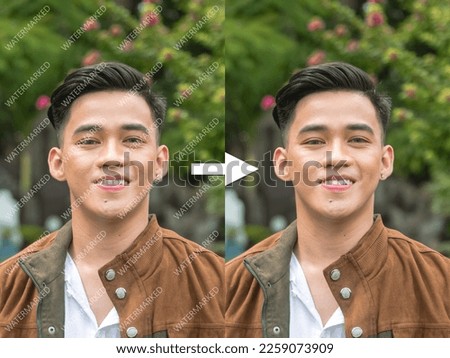 Before and after example of AI watermark remover tool erasing watermarks from a photo of a man.