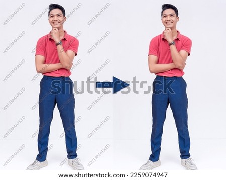 Before and after example of AI watermark remover tool erasing watermarks from a photo of a man.