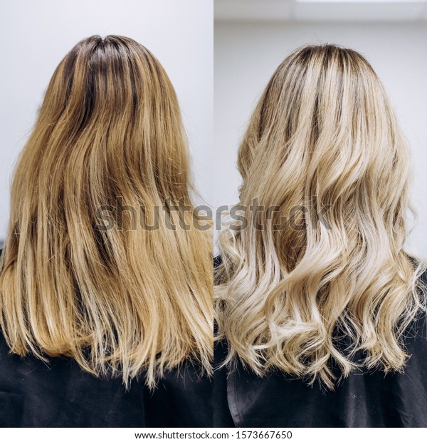  before and after hair color yellow blond to\
beautiful light blond