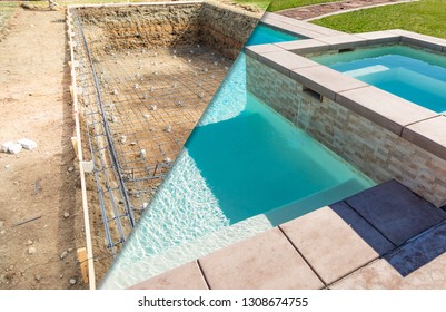 Before and After Pool Build Construction Site.