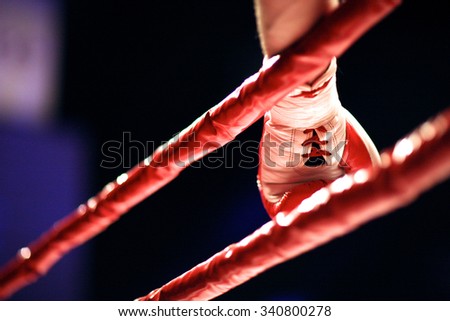 Before the fight start, hand of a boxer at the ring