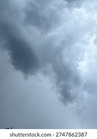 Before a thunderstorm, dark clouds gather, creating a magnificent spectacle of nature's many shapes and layers.