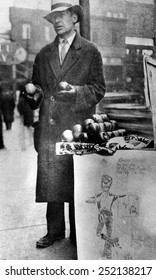 Begging For Business, This Apple Seller Was A Victim Of The Great Depression. 1930s.