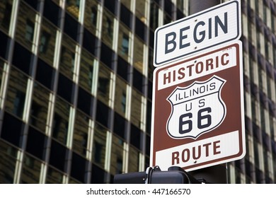 Begin Of Route 66 In Chicago