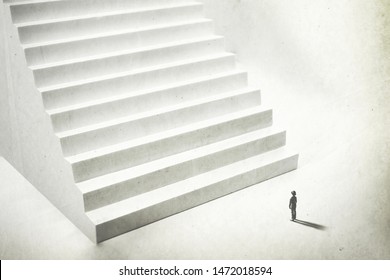 Beginning A New Challenge, Man Climbing Big White Stairs