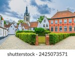 Beguinage Courtrai, Begijnhof van Kortrijk, white houses and Sint-Annazaal museum in Kortrijk city historical centre, Saint Martin