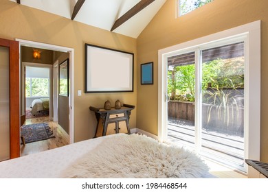 Behind The Bed Of A Beautiful Bedroom In A Secluded Wine Country Home