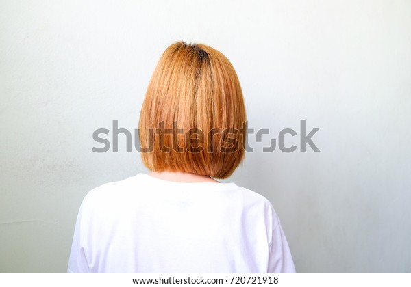 behind blond short hair woman whire  stockfoto jetzt