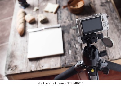 Behind the camera in studio