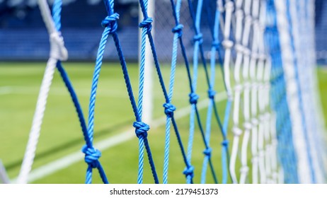 Behind The Ropes Of The Outdoor Soccer Field Goal Net, Football Goal Background