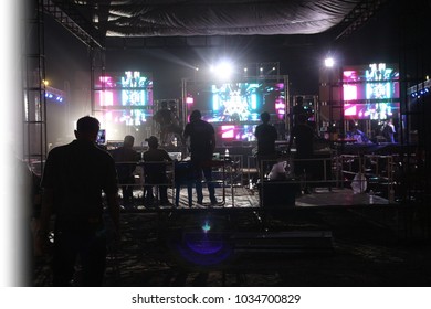 Behind The Scenes Of The Concert.
Light From Stage Performances With Dark Night.
Blurred To Use The Backdrop.