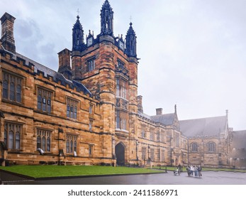 Behold the enchanting beauty of a university in Sydney, Australia, resembling a royal castle from a fairytale. A blend of historic charm and educational grandeur. - Powered by Shutterstock