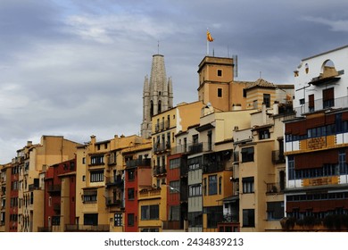 Behold the majestic Girona Cathedral, a towering edifice that stands as a testament to the city's rich history and architectural grandeur.