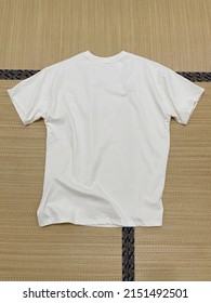 Beige basic T shirt on Tatami background, cream color clothes
