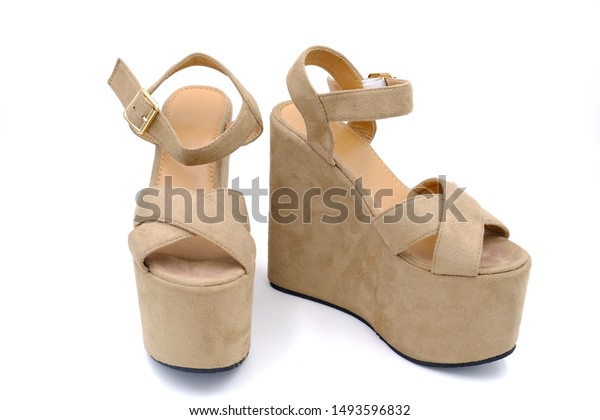 Beige Color Women Wedges Shoes Isolated 