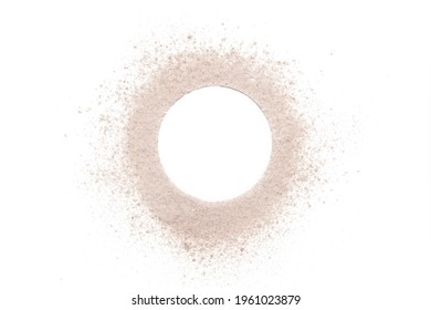 Beige cosmetic or make up powder isolated on white.
