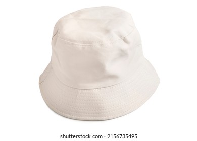 Beige cotton bucket hat isolated on white background