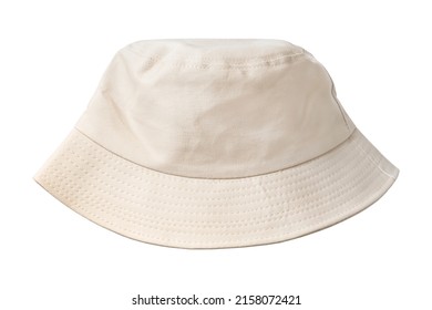 Beige Cotton Bucket Hat Isolated On White Background