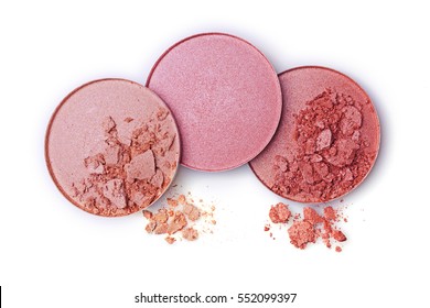 Beige crushed blush or eye shadow isolated on white background. Cosmetics products for makeup.