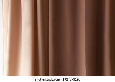 Beige Curtain Drapes. Fabric Texture