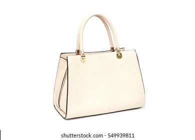 Beige Fashion Female Woman Purse Handbag Isolated On White Background