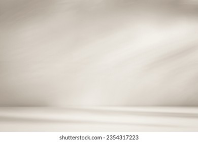 Beige Flooring and Walls in Sunlit Room with Leaf Shadows as Background for Product Presentation
