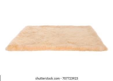 Beige Furry Carpet. Isolated On White