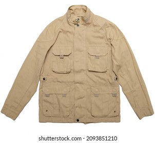 Beige Hunting Jacket With Many Pockets
