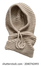 Beige Knit Hood Snood Isolated Over White