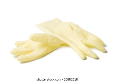 Beige Latex Gloves Isolated On White