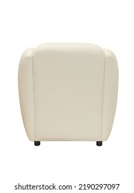 Beige Leather Comfortable Armchair Isolated On White Background, Back View. Modern Furniture, Interior, Home Design