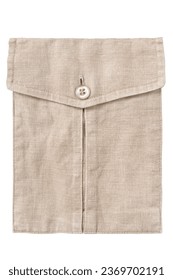 Beige linen fabric flap patch pocket isolated over white