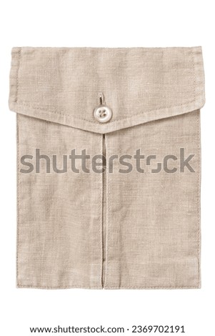 Beige linen fabric flap patch pocket isolated over white